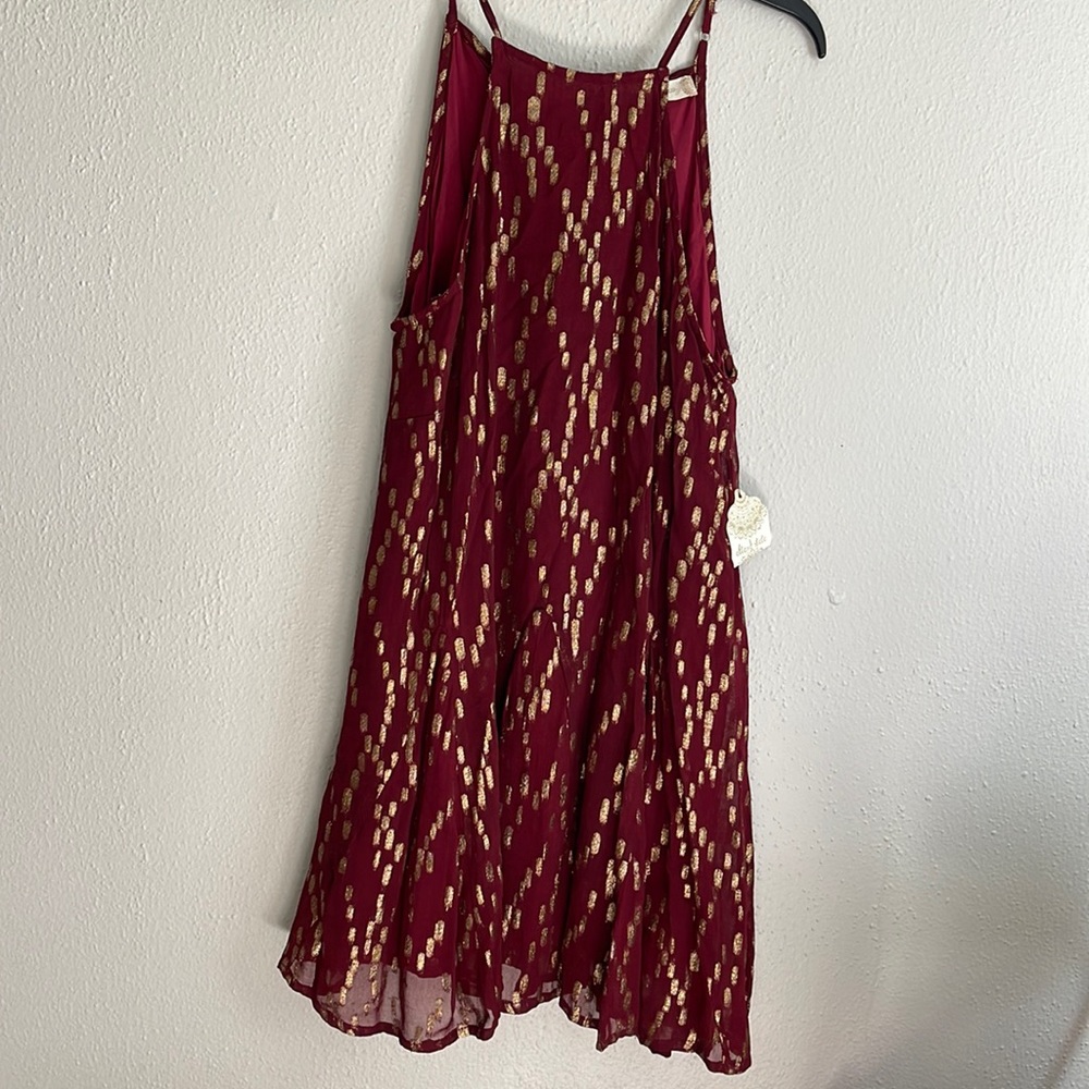NWT Altar’d State Maroon/burgundy with Gold Decorative Print Halter Boho Dress